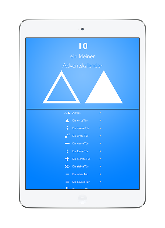 Ein iPad mini mit dem Titelbild von 10 - Ein kleiner Adventskalender